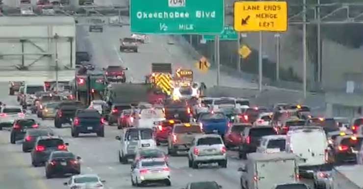Traffic backed up on I-95 North at Belvedere Rd. exit due to crash