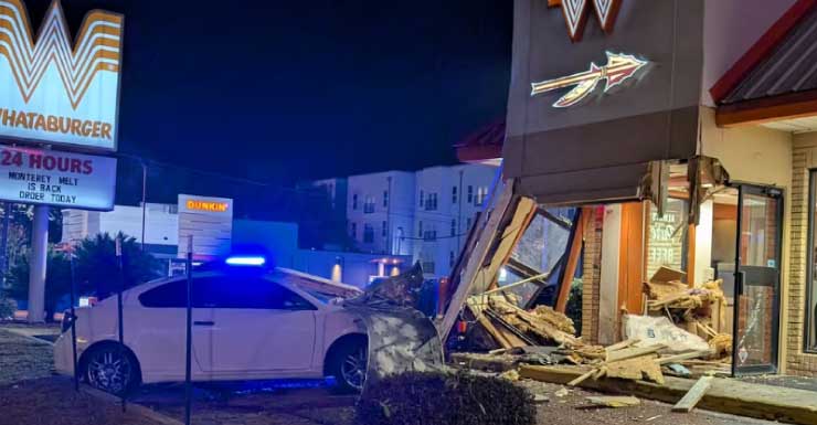 Two injured after car crashes into Whataburger early Saturday morning, TPD makes DUI arrest