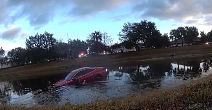 VIDEO: Port Orange police rescue elderly driver after car veers into pond