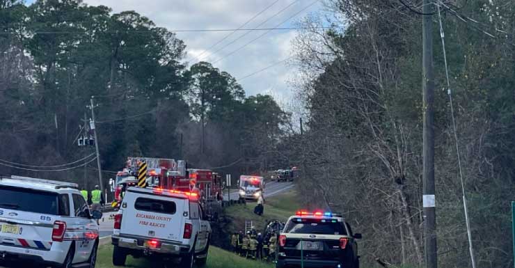 17-year-old hospitalized after pickup truck overturns off small bridge in Cantonment