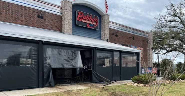 Pickup truck crashes into Bubba 33's outside patio in Escambia County