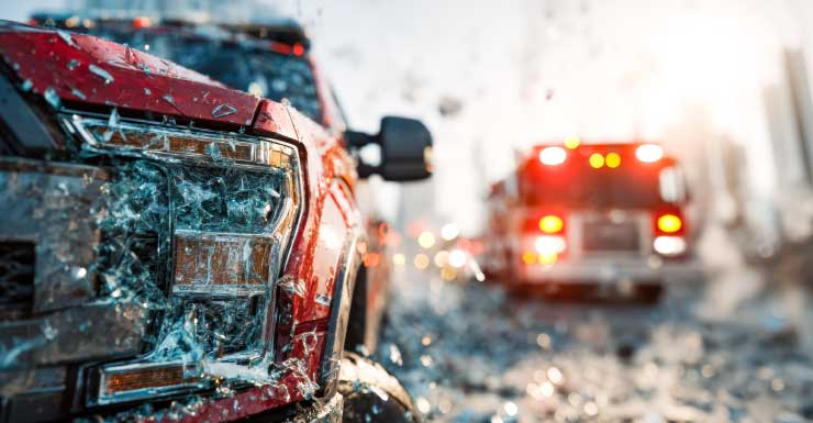 Pickup truck leans over edge of road after crash on MacArthur Causeway