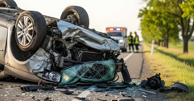Rollover crash and downed lines lead to multi-car incident