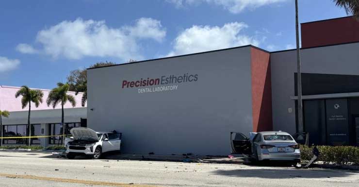 Wrong-way crash in West Palm Beach sends two cars into dentist's office