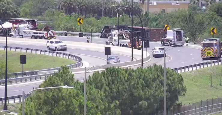 Overturned semi closed I-4 on-ramp to Florida’s Turnpike in Orlando