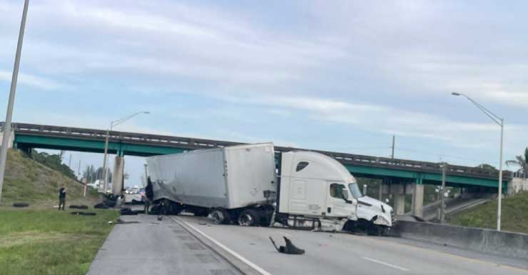 Semi-truck crashes into bridge on Florida Turnpike, shutting down all lanes