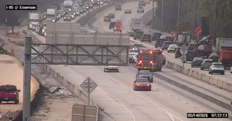 Traffic Alert: 1 left lane on I-95 North at Emerson blocked after crash