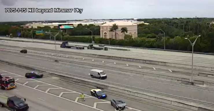 FHP responds to I-75 crash in Miramar after car hits concrete wall