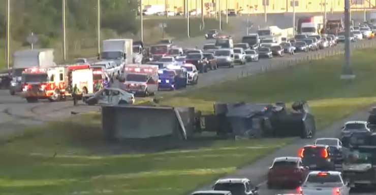 Major crash with truck on its side brings I-75 to a crawl Thursday morning