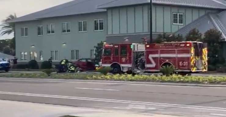 Tesla crashes into Panama City Beach Public Services building