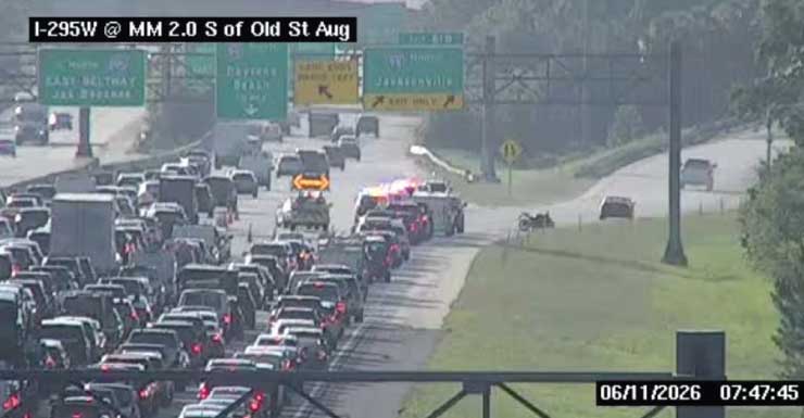 Traffic Alert: Multi-vehicle crash on I-295W before I-95 NB in Duval County closes right lane