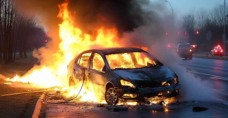 VIDEO: Vehicle engulfed in flames, causing delays on southbound I-95 in Palm Beach County