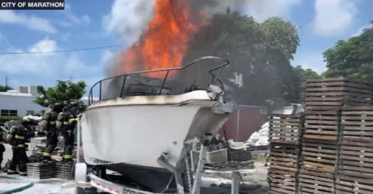 Video shows boat being destroyed by fire in Marathon