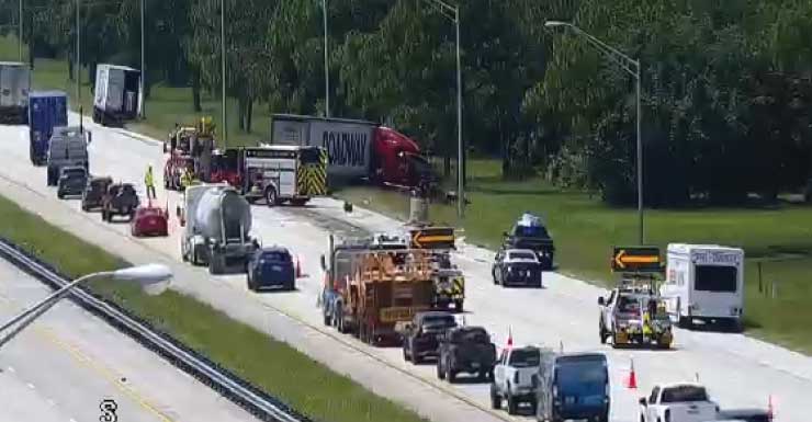 Multi-vehicle crash involving semi-truck shuts down lanes on I-95 near Fort Pierce