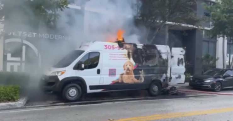 Parked pet grooming truck goes up in flames