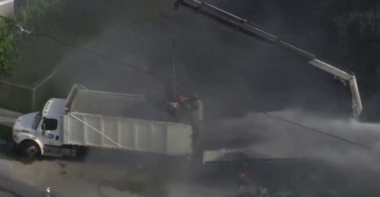 Public works driver hospitalized after contact with power line sparks bucket truck fire in SW Miami-Dade