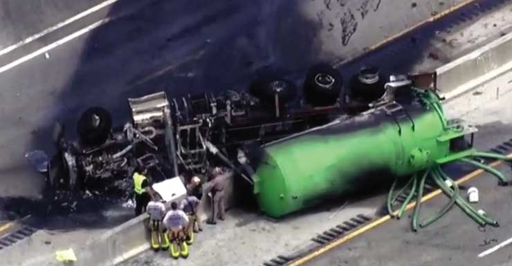 Septic tank truck driver killed in fiery rollover crash on Turnpike; highway closed near Bird Road in SW Miami-Dade
