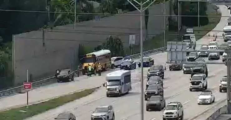 54 students on bus that was rear-ended on I-95; no injuries reported