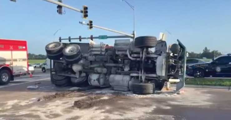 Cement truck on its side blocks US-301 Friday morning