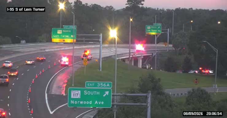 Pedestrian killed after vehicle leaves I-95, crashes onto Lem Turner Road