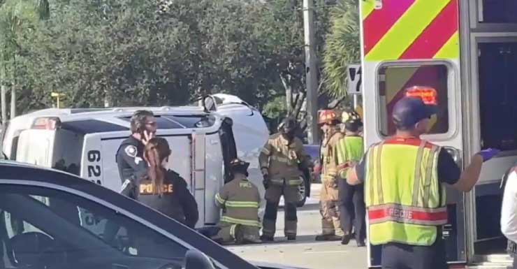 Rollover crash involving police cruiser and car in Pembroke Pines leaves damage to several vehicles