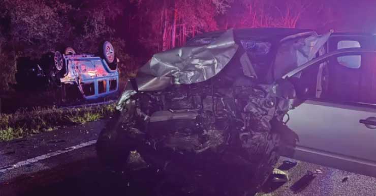2 hospitalized after fiery rollover crash in Hernando County, officials say