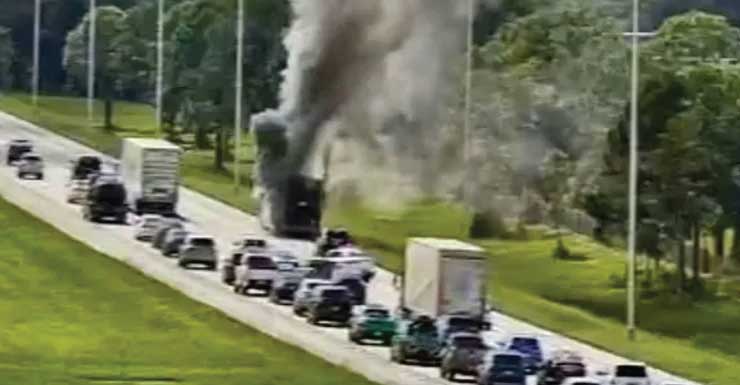 Charter bus fire shuts down I-95 South in Hobe Sound