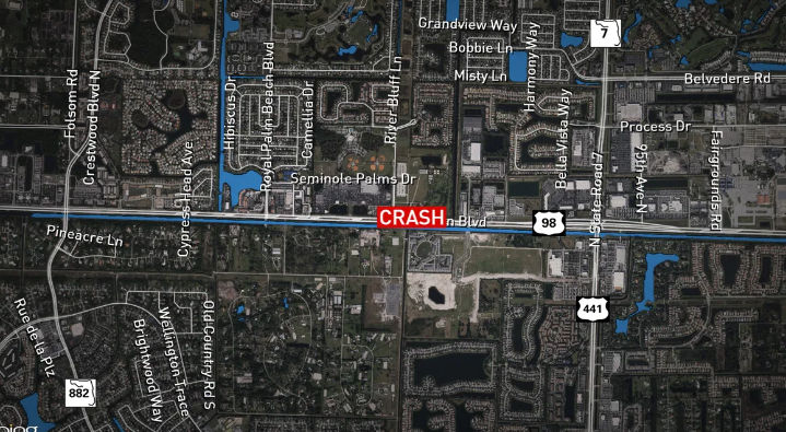 Crash blocks 2 right lanes on eastbound Southern Boulevard in Palm Beach County