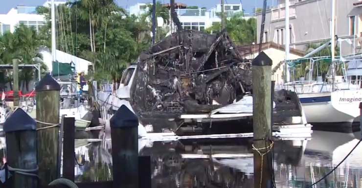 Crews extinguish fire after 60-foot catamaran docked in Fort Lauderdale canal erupts in flames