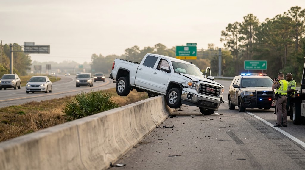 Driver crashes pickup, but smells terrific