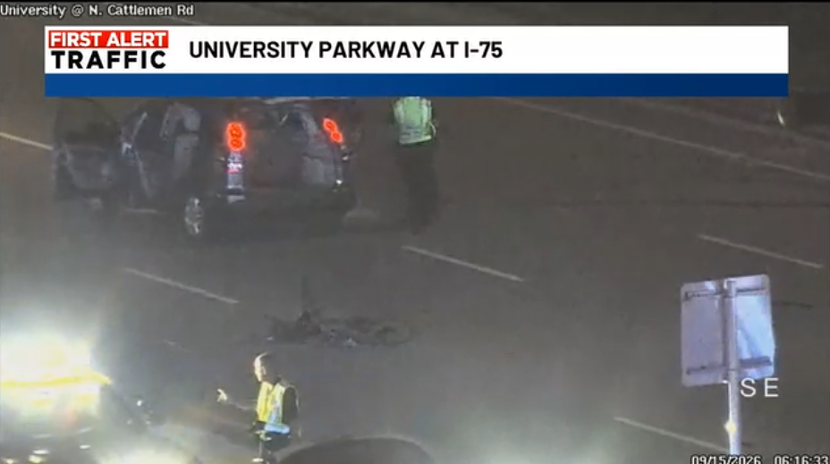 First Alert Traffic: Crash closes lanes at University Parkway and Cattlemen Road