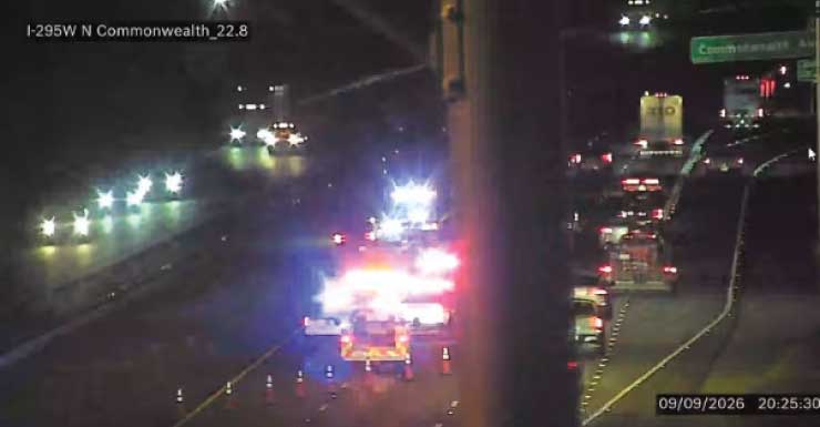 Motorcyclist critically injured in crash on I-295 near Commonwealth Avenue