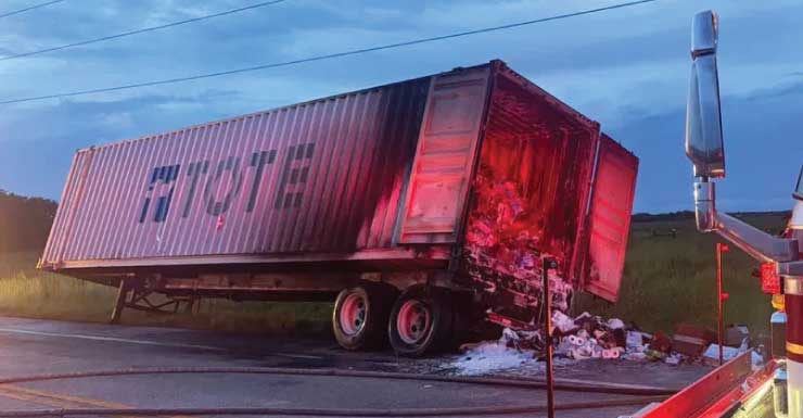 Semi tractor-trailer fire closes road near South Fork High School