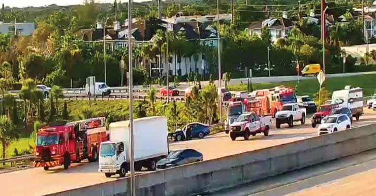 Traffic disrupted after major crash on I-95 South ramp near Exit 52, three lanes shut down