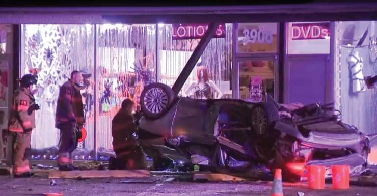 Arrest made after hit-and-run rollover crash in front of Fort Myers adult store damages light pole