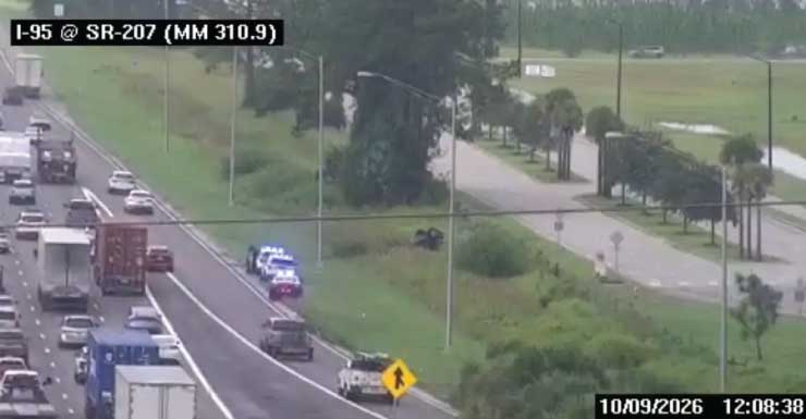 Car flips into ditch, slows traffic on I-95 near SR 207; injury reported