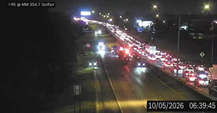 Traffic Alert: All southbound lanes of I-95 reopen after 2 crashes at Lem Turner & Golfair